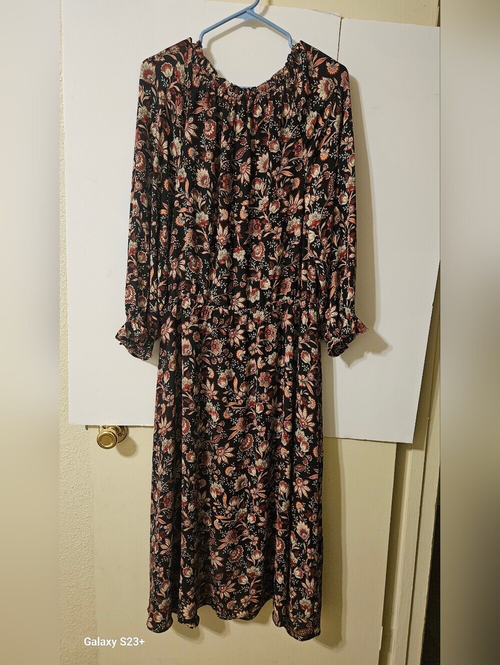 TALBOTS Women's Black Floral Long-Sleeve Midi Dress - Picture 3 of 5